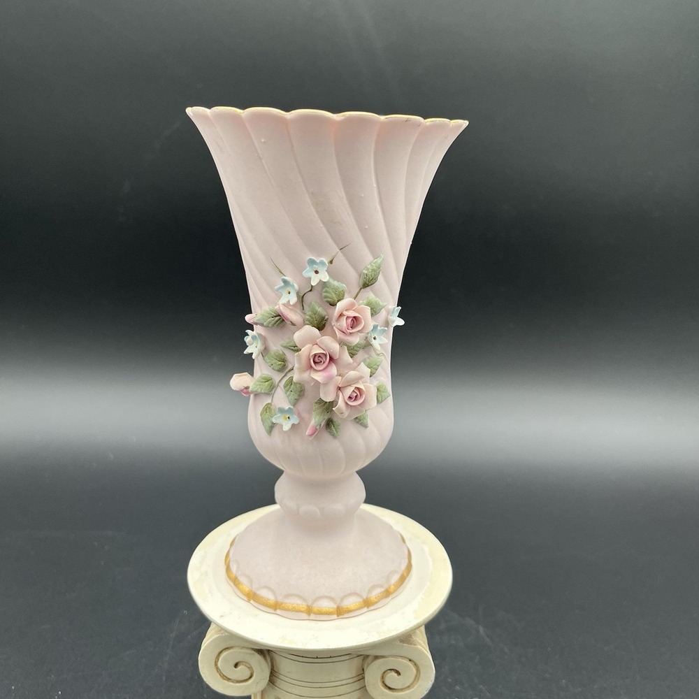 Lefton China Hand Painted Pink Vase #1185